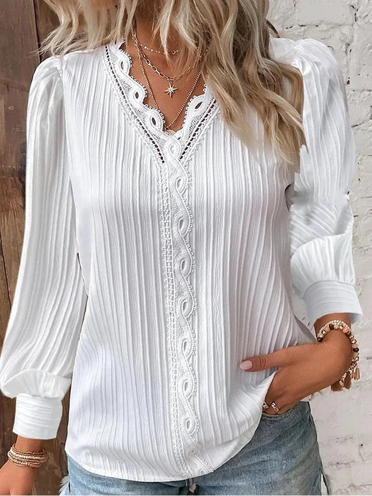 Emma | Lace-Trimmed Chiffon Blouse
