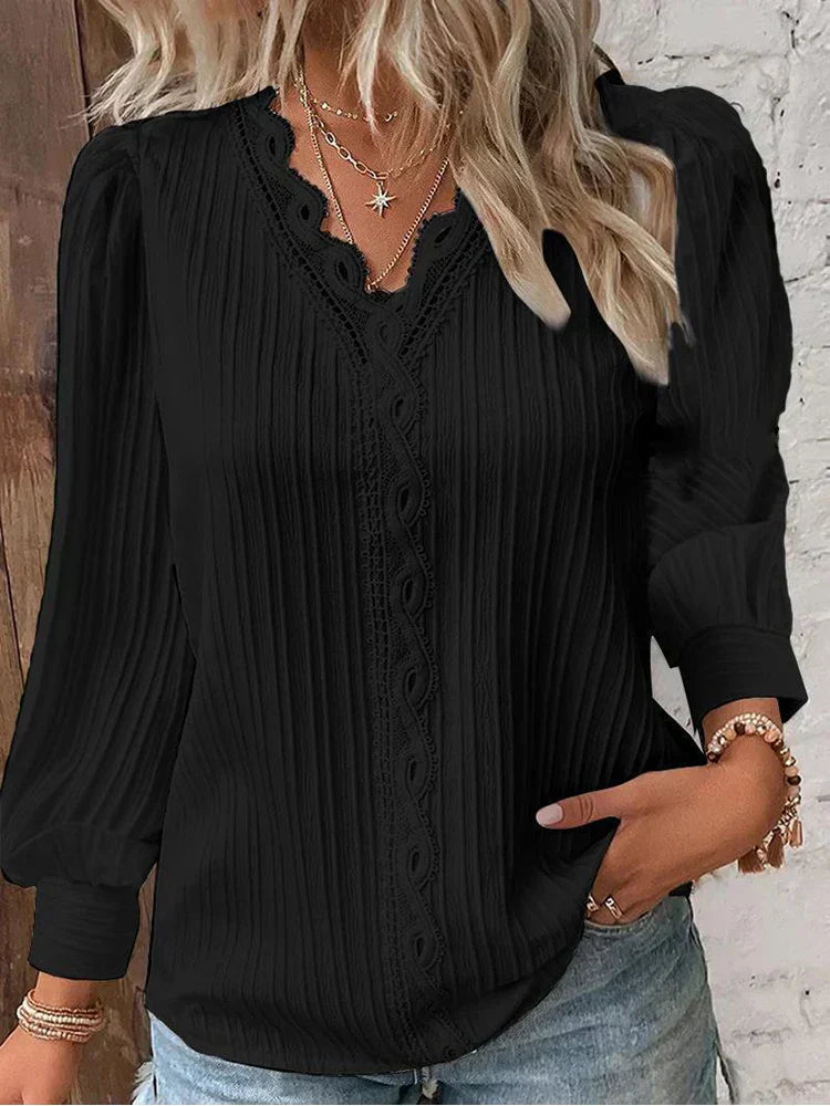 Emma | Lace-Trimmed Chiffon Blouse