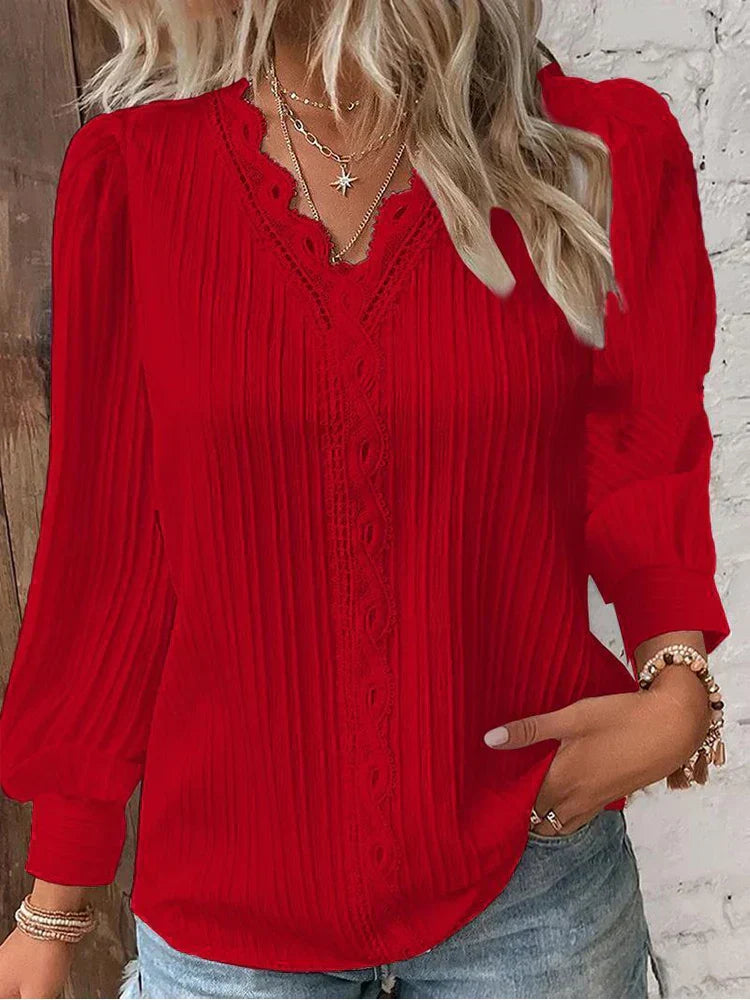 Emma | Lace-Trimmed Chiffon Blouse