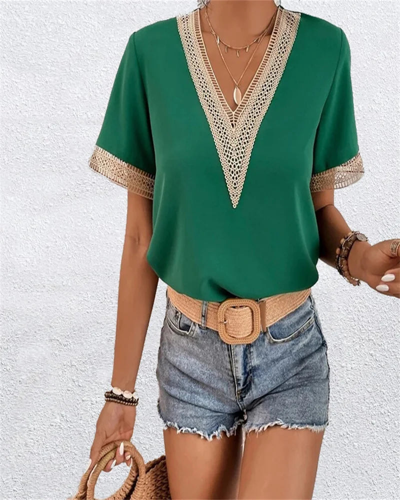 Tereza | V-Neck Lace Top