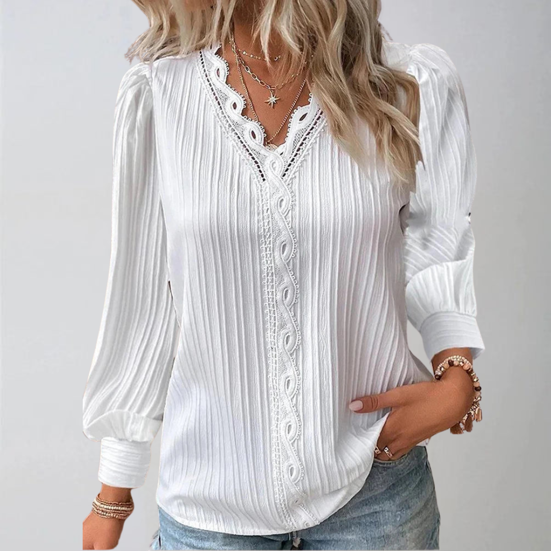 Emma | Lace-Trimmed Chiffon Blouse